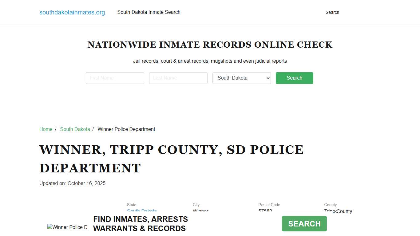 Winner, SD Police - City Jail Inmates, Arrests
