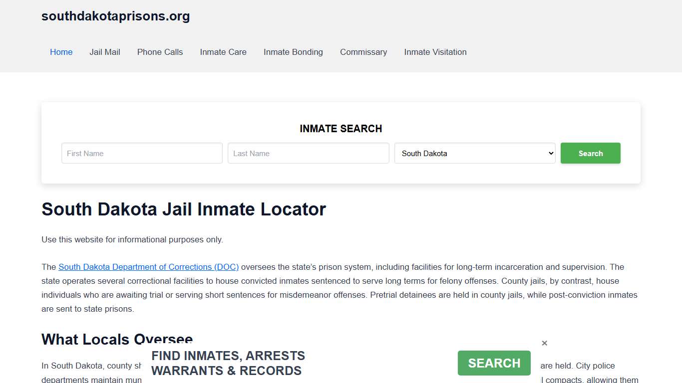 South Dakota Jail Inmate Search - SD DOC Prison Locator