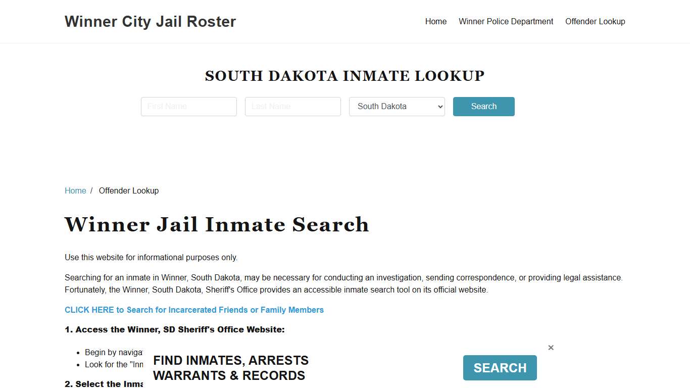 Winner, SD Detainee Lookup